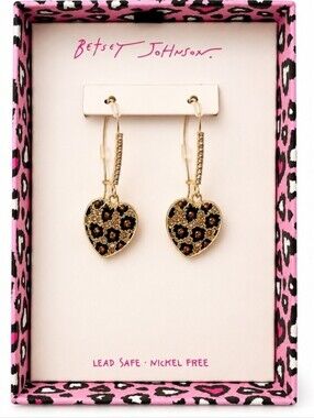 🤎▪️Betsey Johnson▪️ Gold Heart Drop Earrings with Black and Brown Leopard Spots